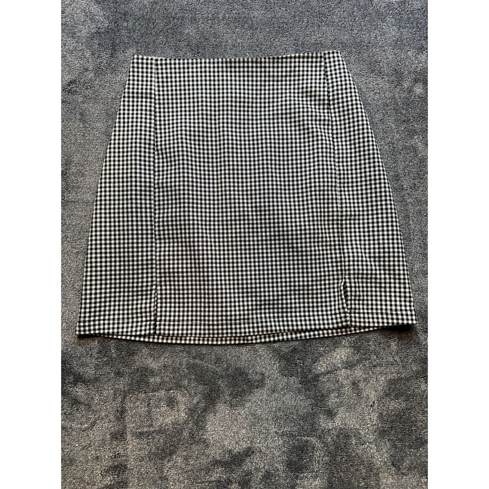 John Galt Brandy Melville Gingham Mini Skirt Black White Plaid Front Slit XS-252